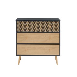 Commode CAPUCINEnoir et effet bois 3 tiroirs