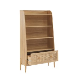 Bibliothèque PABLO cannage rotin et effet chêne 3 étagères