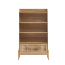 Bibliothèque PABLO cannage rotin et effet chêne 3 étagères