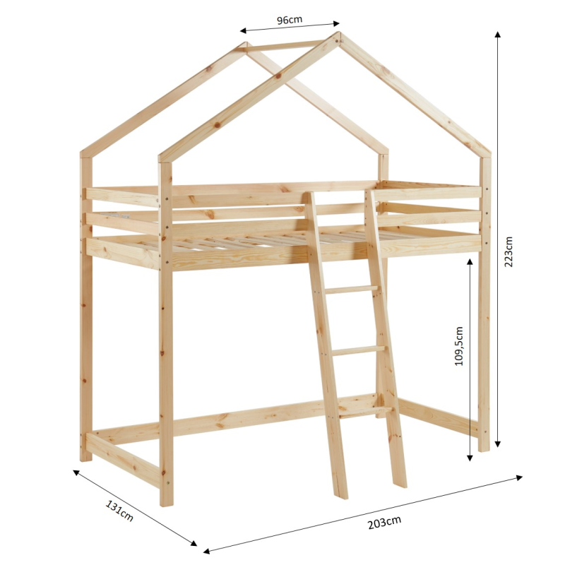 Lit mezzanine TINYpin naturel90x190 sommier inclus