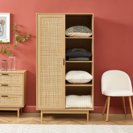 Armoire AMANA effet chêne et cannage rotin 1 porte h170 cm