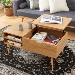 Table basse FLORENCE effet chêne foncé plateau relevable