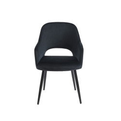 Chaise PHILOMENE velours noir pieds en métal noir