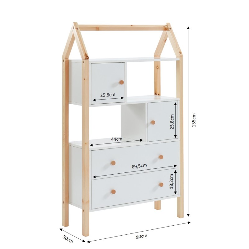 Commode TINYblanc2 portes et 2 tiroirs 80cm