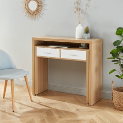 Bureau extensible STUDIOblanc et effet chêne2 tiroirs