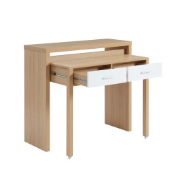 Bureau extensible STUDIOblanc et effet chêne2 tiroirs