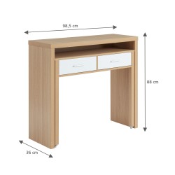 Bureau extensible STUDIOblanc et effet chêne2 tiroirs