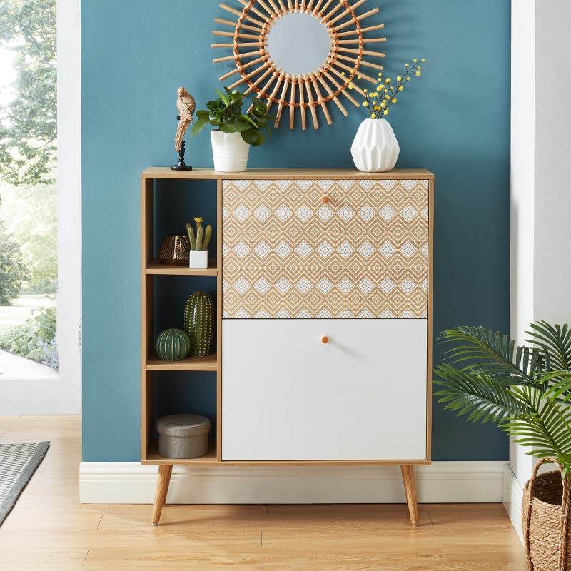 Meuble à chaussures LEIKA motifs et effet chêne2 portes 80cm