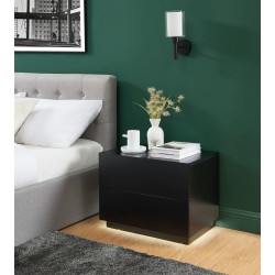 Table de chevet à led MORPHEE noire 2 tiroirs