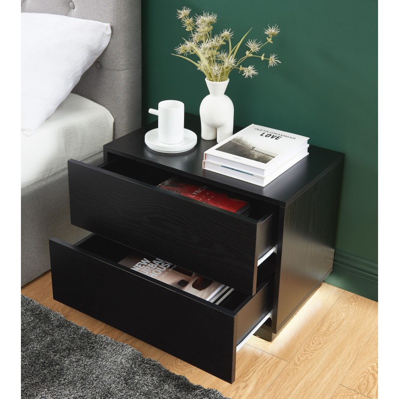 Table de chevet à led MORPHEE noire 2 tiroirs