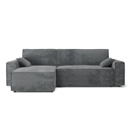 Canapé d'angle MARIUS convertible velours côtelé gris souris 