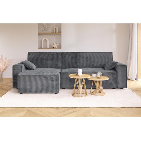 Canapé d'angle MARIUS convertible velours côtelé gris souris 