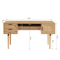 Bureau droit AMANA cannage rotin l150cm