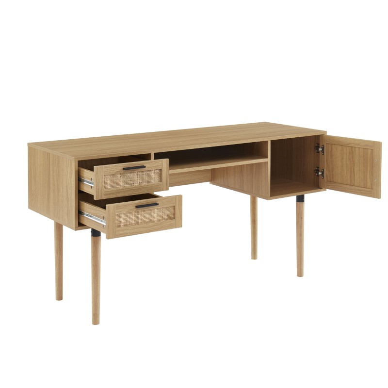 Bureau droit AMANA cannage rotin l150cm