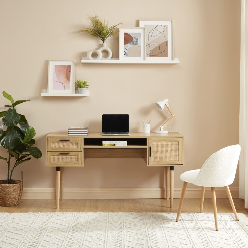 Bureau droit AMANA cannage rotin l150cm