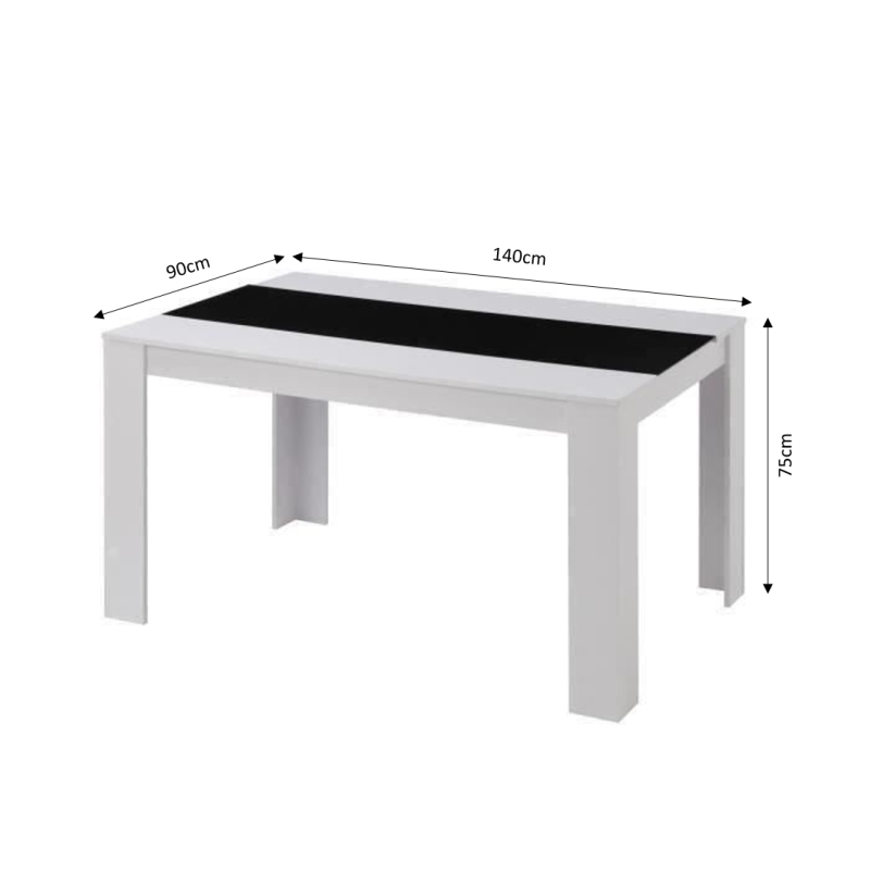 Table de séjour DAMIAnoir et blanc140cm