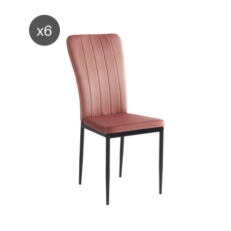 Lot de 6 chaises POPPYvelours rosepieds en métal noir