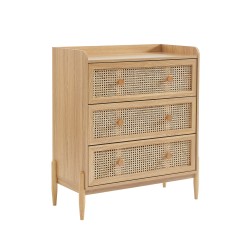 Commode PABLO cannage rotin et effet bois 3 tiroirs