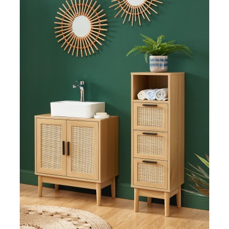 Demi colonne AMANA effet chêne et cannage rotin l30cm