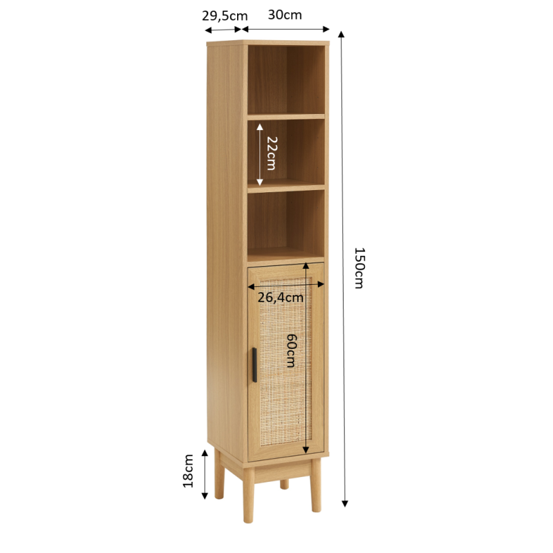 Colonne de salle de bain AMANA effet chêne et cannage rotin l30cm
