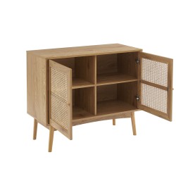 Buffet INES effet chêne et cannage rotin l90cm