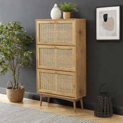 Meuble à chaussures INESeffet chêne et cannage rotin