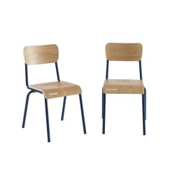 Lot de 2 chaises PANTONE bleu nuit et placage frêne