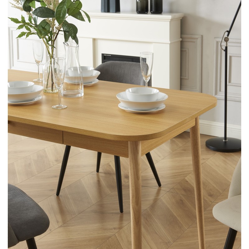 Table à manger MACARON effet chêne avec tiroir
