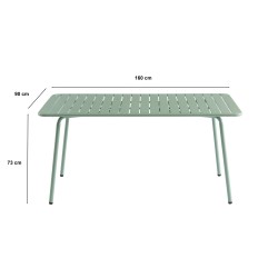 Table de jardin PANTONE en acier vert menthe 160x190 cm