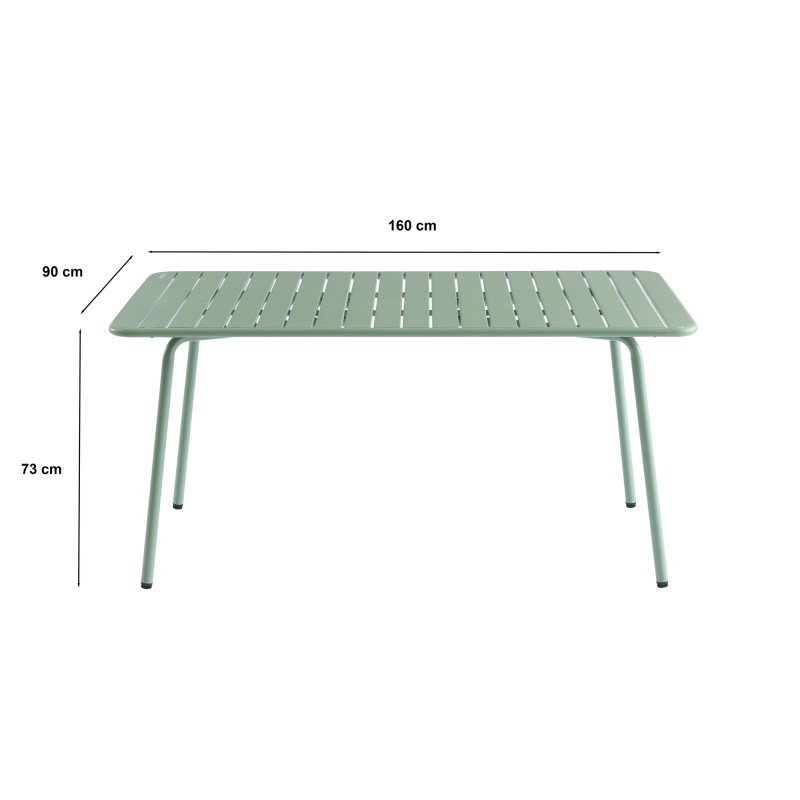 Table de jardin PANTONE en acier vert menthe 160x190 cm