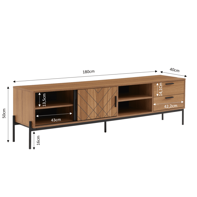 Meuble tv GEOMA effet chêne foncé et gris l180cm