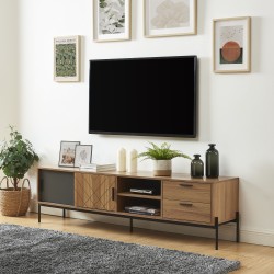 Meuble tv GEOMA effet chêne foncé et gris l180cm