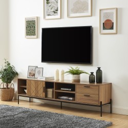 Meuble tv GEOMA effet chêne foncé et gris l180cm