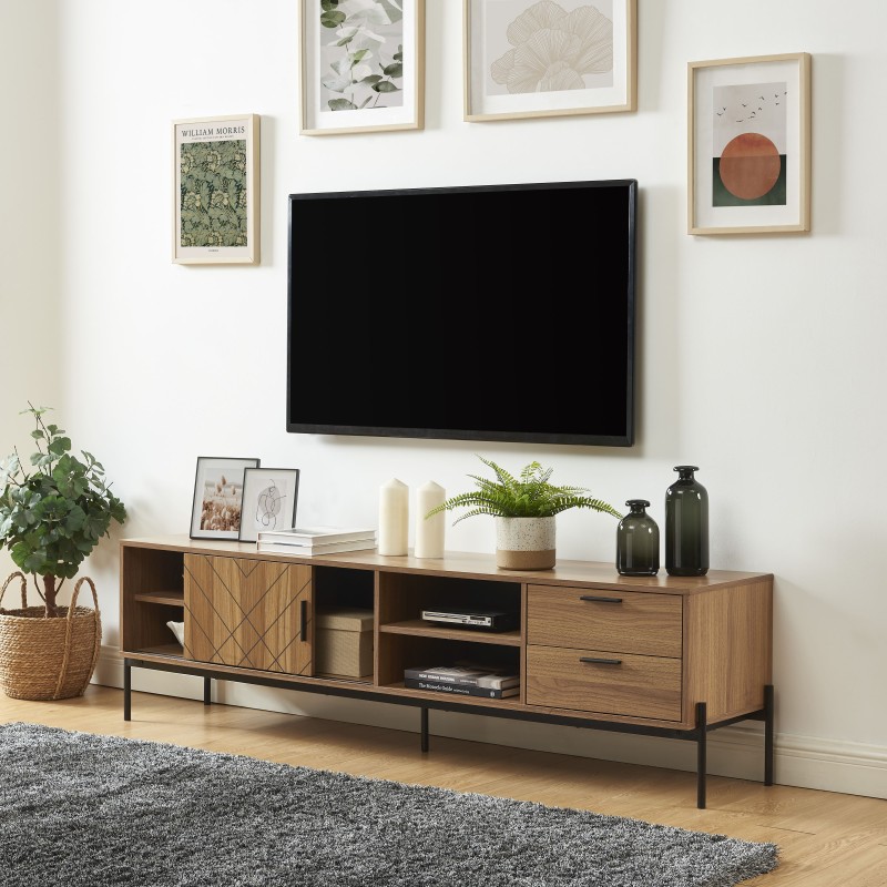 Meuble tv GEOMA effet chêne foncé et gris l180cm