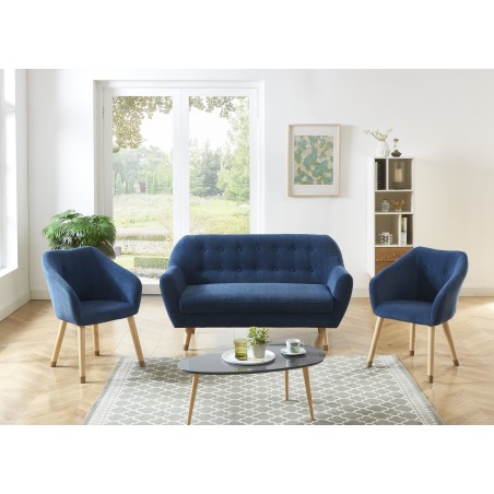 Ensemble HILDA en velours côtelé bleu pieds doré 1 canapé et 2 fauteuils
