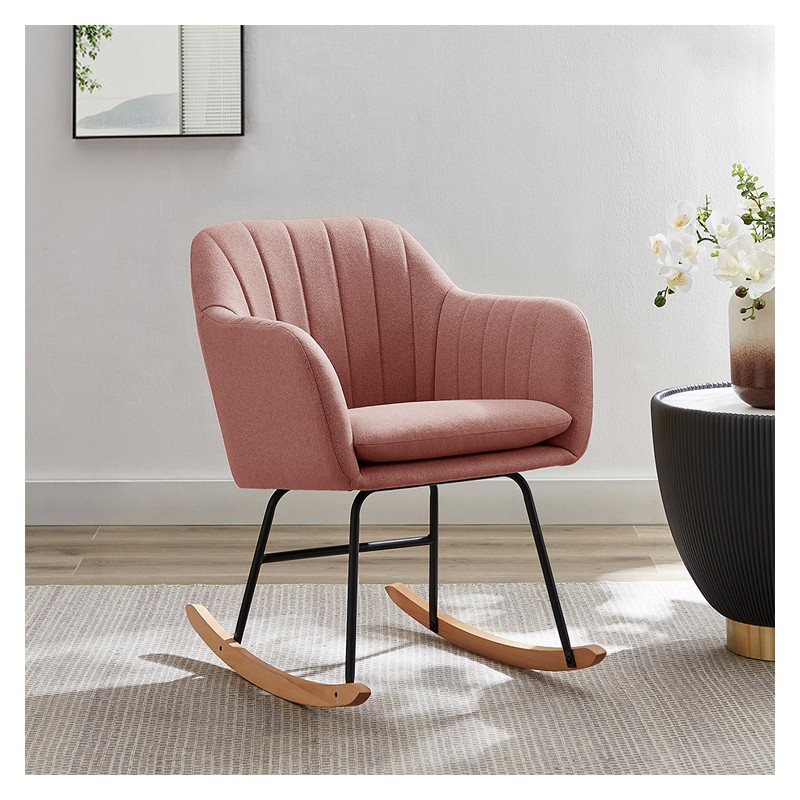 Fauteuil ELSA tissu rose poudré rocking chair