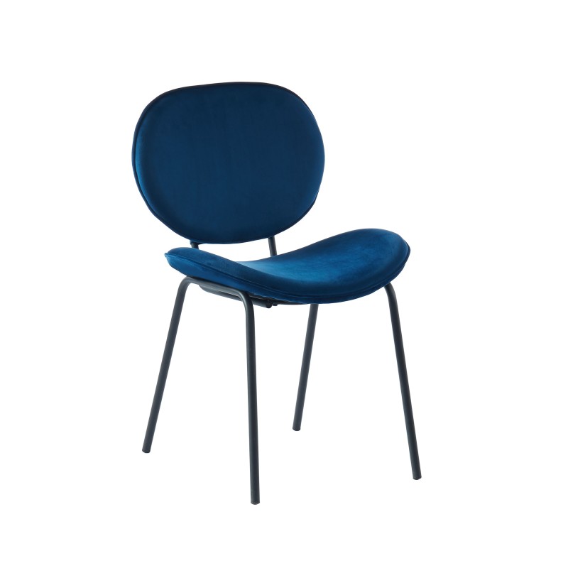 Lot de 2 chaises SHEILA velours bleu pieds métal noir