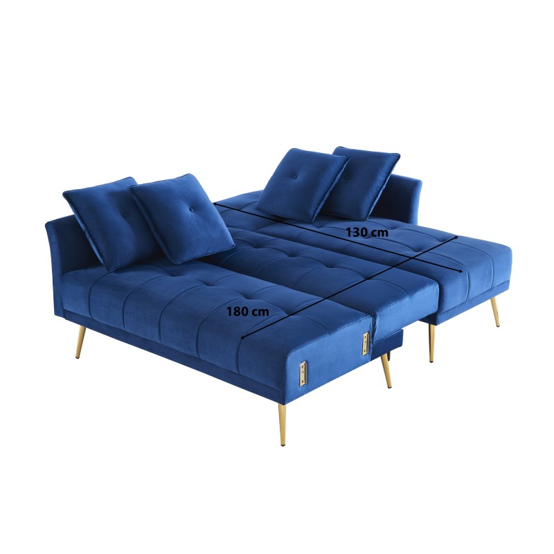 Canapé d'angle AROMA convertible velours bleu 4 places
