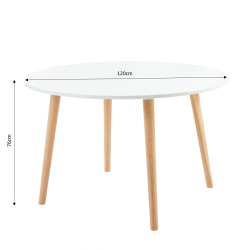 Table à manger ORATELLOlaqué blanc mat pieds en bois massif 120cm