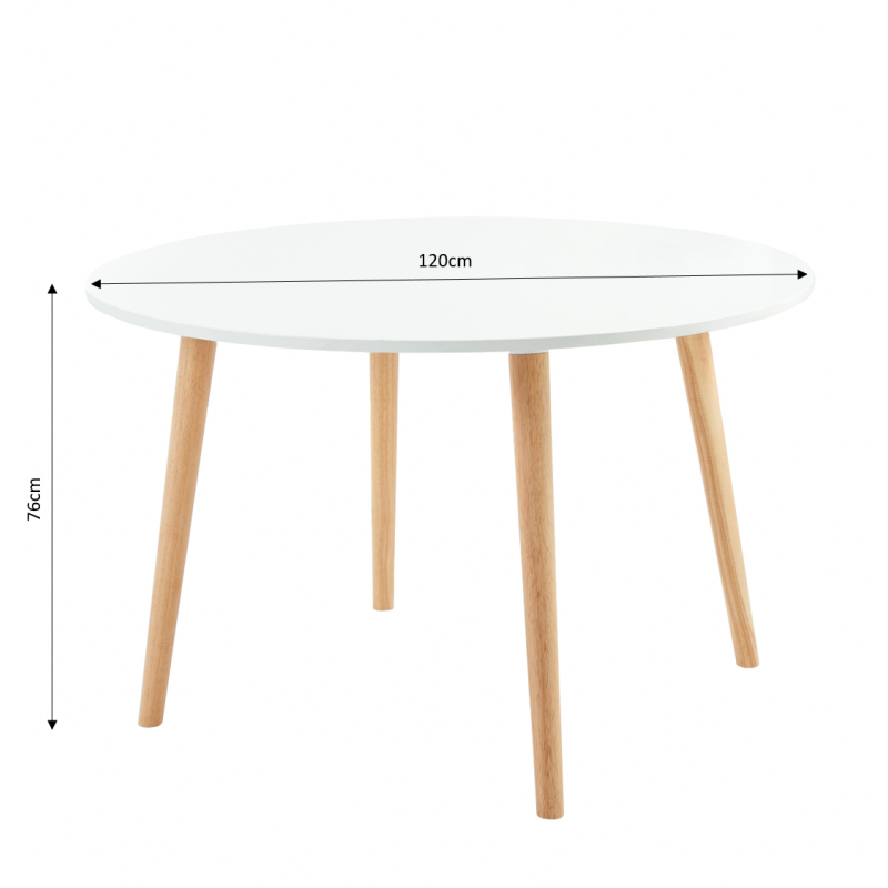Table à manger ORATELLOlaqué blanc mat pieds en bois massif 120cm