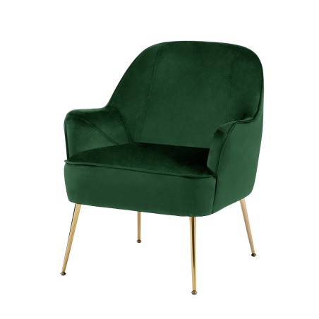 Fauteuil MARCELINO en velours vert avec pieds doré