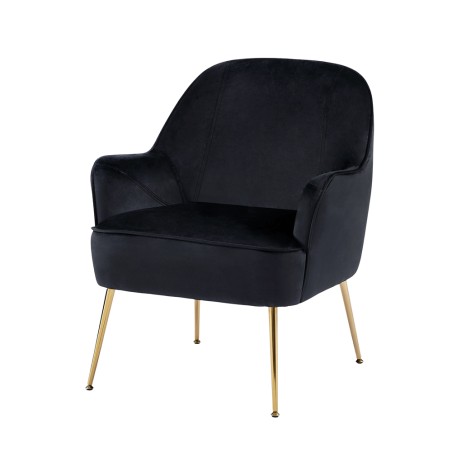 Fauteuil MARCELINO en velours noir avec pieds doré
