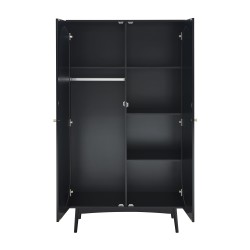 Armoire ANATOLE noir et cannage rotin