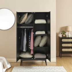 Armoire ANATOLE noir et cannage rotin