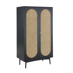 Armoire ANATOLE noir et cannage rotin