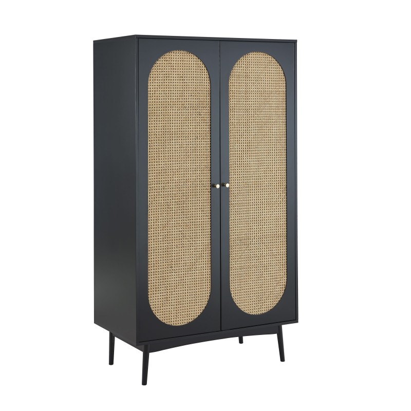 Armoire ANATOLE noir et cannage rotin