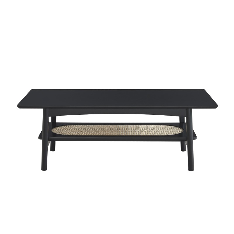 Table basse ANATOLE noir et cannage rotin