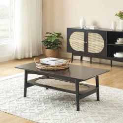 Table basse ANATOLE noir et cannage rotin