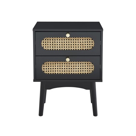 Table de chevet ANATOLE noir et cannage rotin