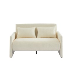Canapé droit JADE en tissu bouclette beige convertible 2 places